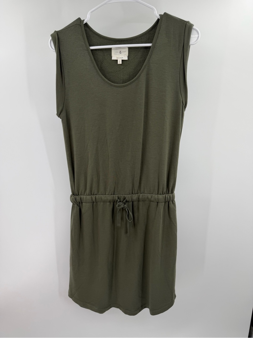 Lou & Grey Signature Soft Sleeveless Olive Drawstring Waist Dress Size Small